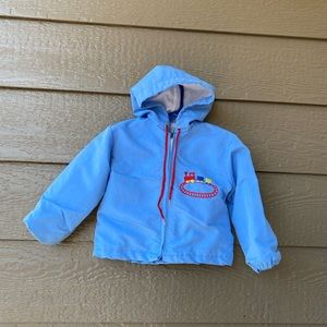 Vintage Gerber Coat Baby Boy, Light Blue, Train, Made In USA